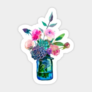 Watercolor mason jar flowers Sticker